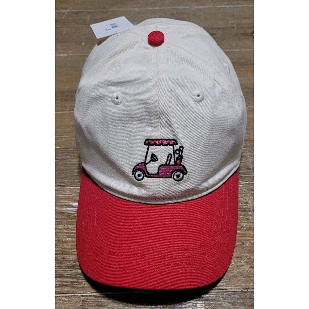 NEW - Golf Cart Hat - Frasier Sterling Cream & Red Adjustable Woven Baseball Cap